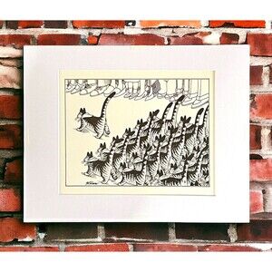 VTG B Kliban Art Print 1977 Funny Cats Rare Calendar Lithograph 14"x 11" July
